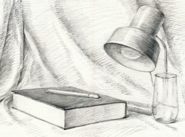 still life with the book, pencil technique